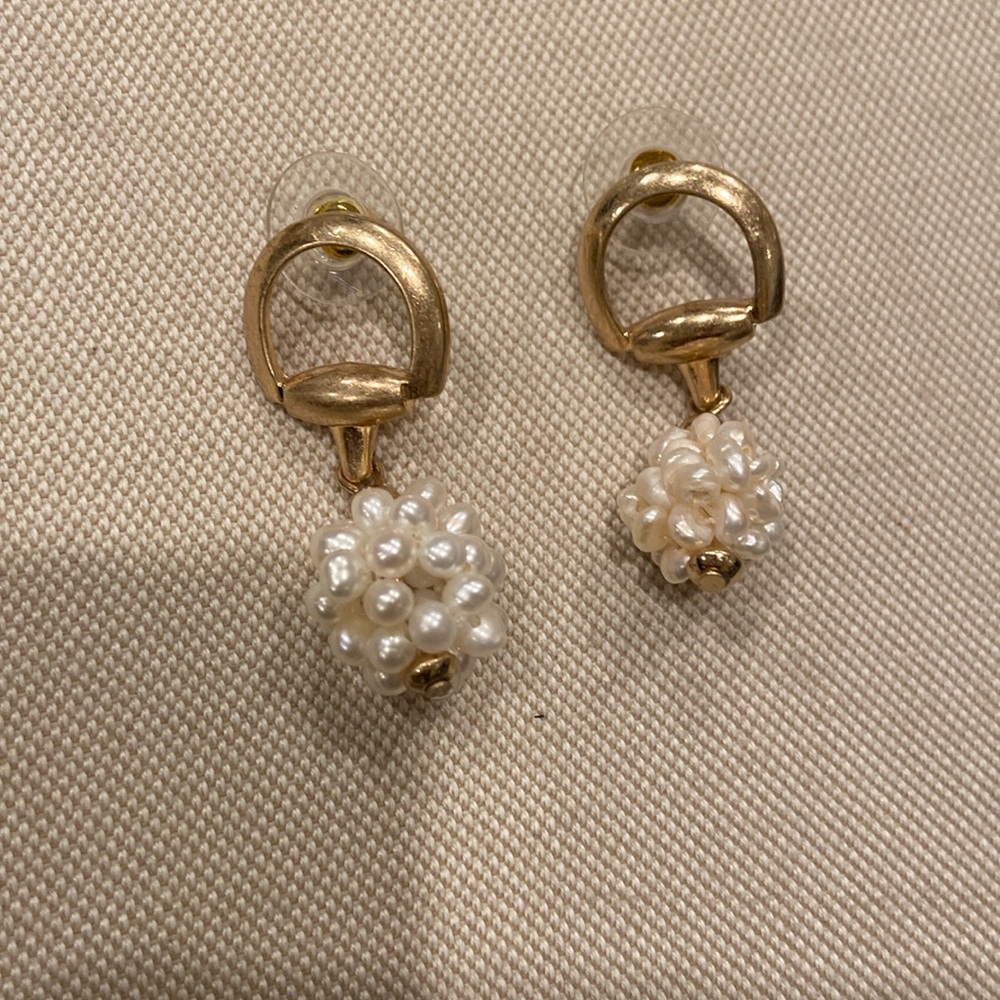 Vintage CANVAS STYLE EQUESTRIAN GOLD AND PEARL CLUSTER EARRINGS